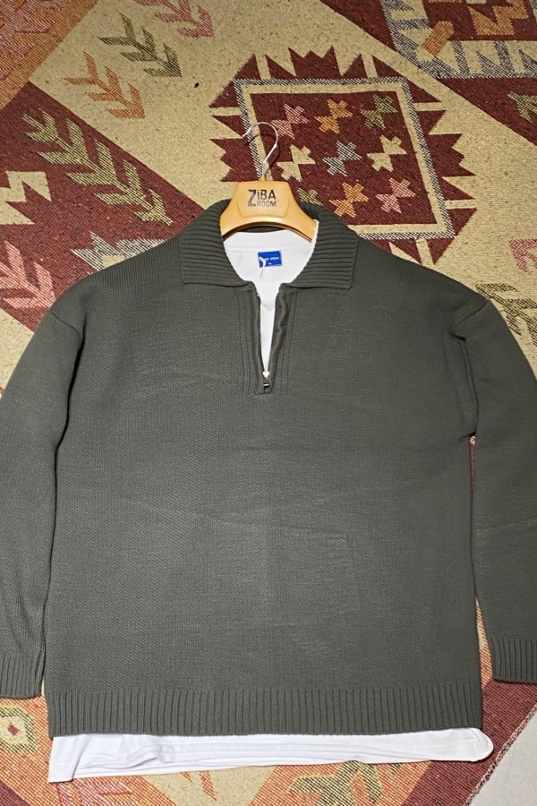 Yakalı Fermuarlı Kalın Triko Kazak